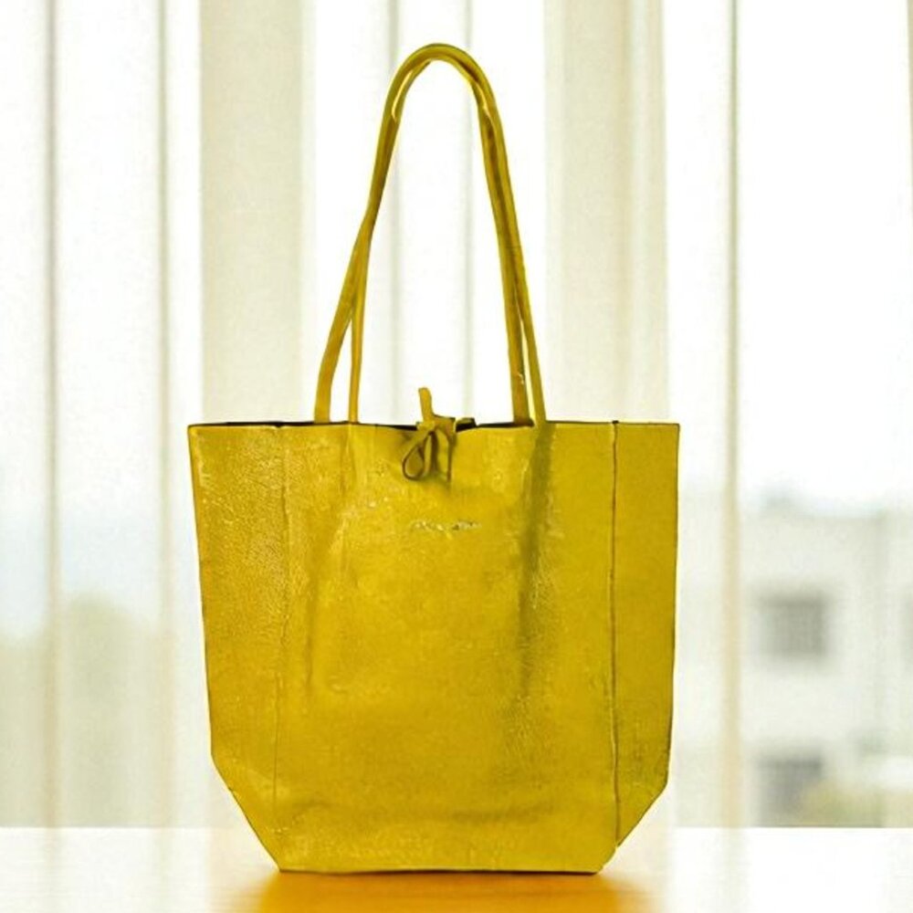 Anita Yellow Italian Leather Women’s Handbag – Designer Shopper Tote Bag